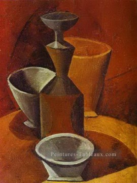 Carafe et gobelets 1908 cubisme Pablo Picasso Peinture à l'huile